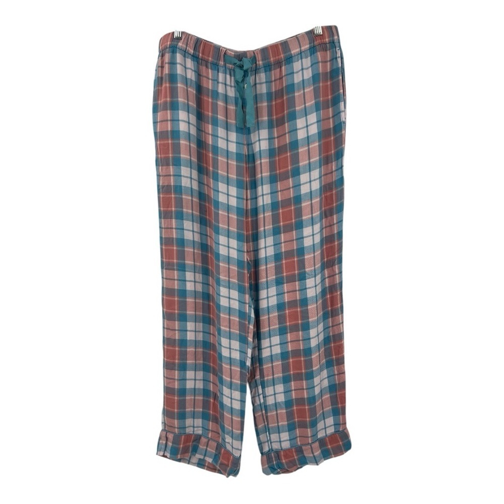J Crew Plaid Lounge/Pajama Pants 100% Viscose in Blue and peach SZ L